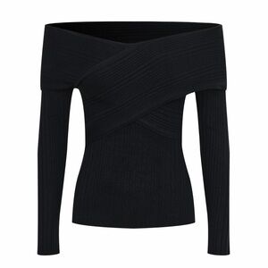 Black Ribbed Off Shoulder Wrap Top | M | NWOT Long Sleeve Fitted